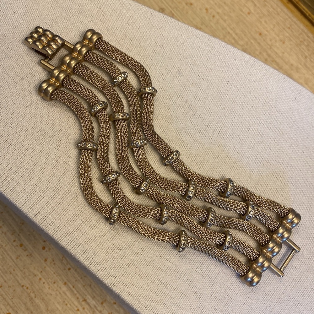 Gold-tone Signed Multi-strand Mesh Bracelet